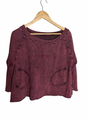 Jazzercise acid wash purple boat neck cotton sweatshirt top with pockets size M